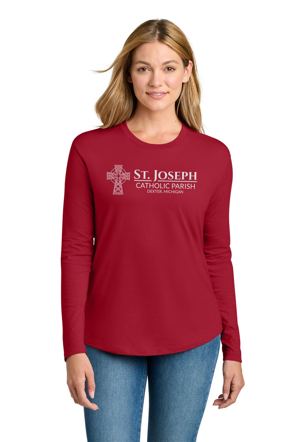 NEW Next Level Women’s Cotton Relaxed Long Sleeve Tee- Heather Grey, Red