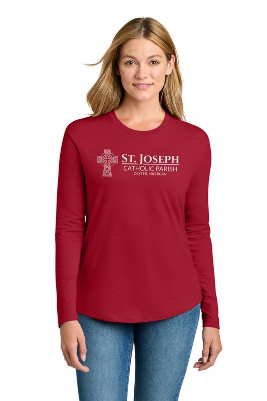NEW Next Level Women’s Cotton Relaxed Long Sleeve Tee- Heather Grey, Red