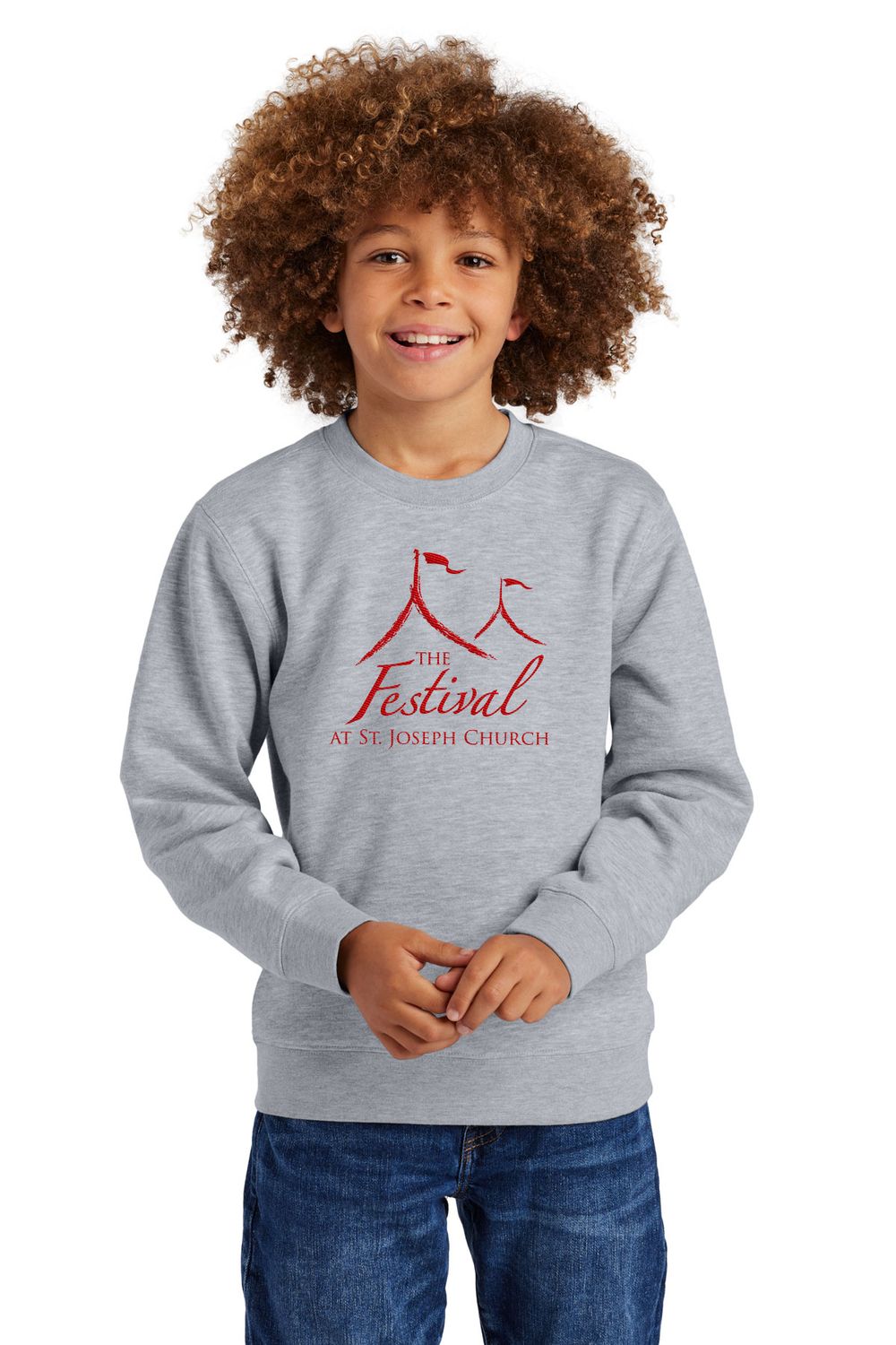NEW District Youth V.I.T. Fleece Crew- Red, Light Heather Grey