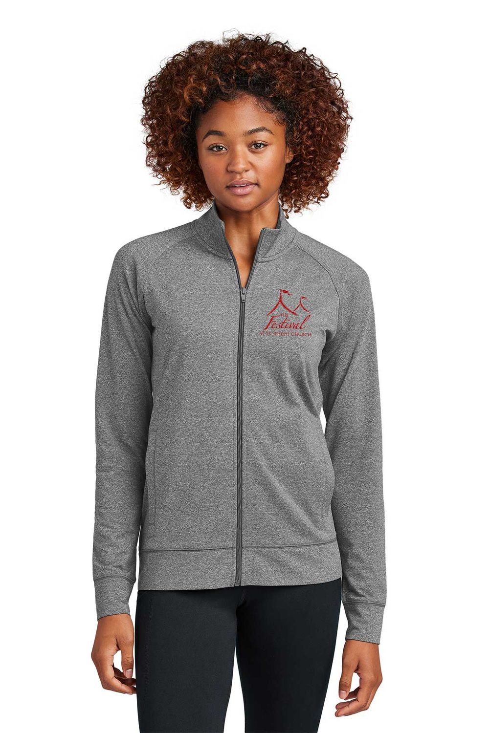 NEW Sport-Tek Women's Sport-Wick Stretch Full-Zip Cadet Jacket- Red, Charcoal Grey Heather