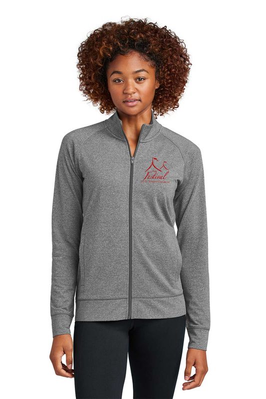 NEW Sport-Tek Women's Sport-Wick Stretch Full-Zip Cadet Jacket- Red, Charcoal Grey Heather