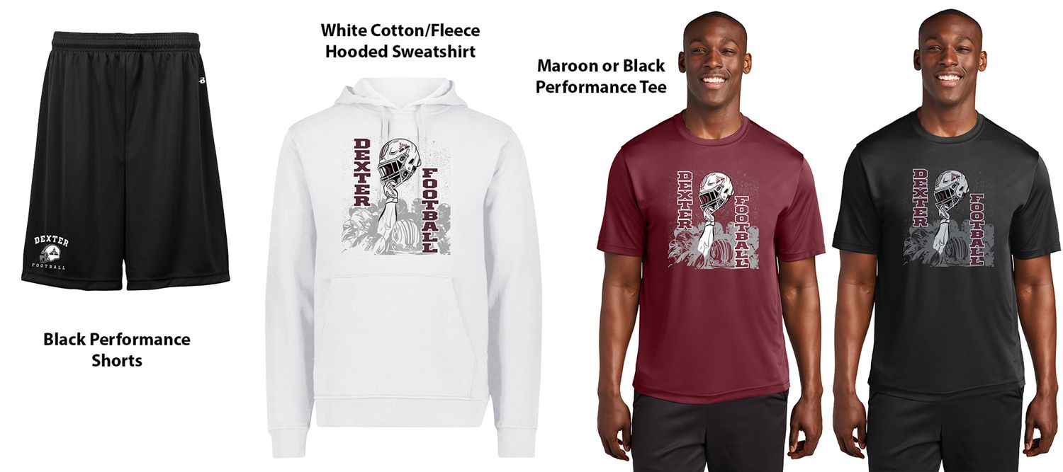 PLAYER PACK - Includes Cotton Hood in White with Name, Performance Shorts, & Performance T-Shirt in Black or Maroon (Youth Sizes Available) PLAYER PACK - Includes Cotton Hood in White with Name, Performance Shorts, & Performance T-Shirt in Black or Maroon (Youth Sizes Available)