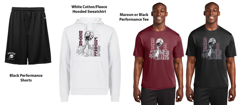 PLAYER PACK - Includes Cotton Hood in White with Name, Performance Shorts, & Performance T-Shirt in Black or Maroon (Youth Sizes Available)