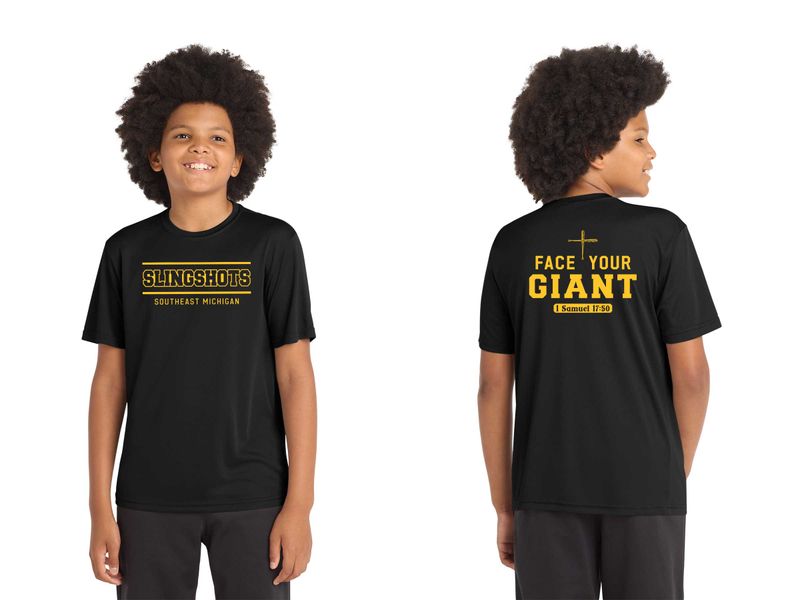 TEXT logo- Youth Short Sleeve Performance T-Shirt- Black, White, Grey Concrete, Purple