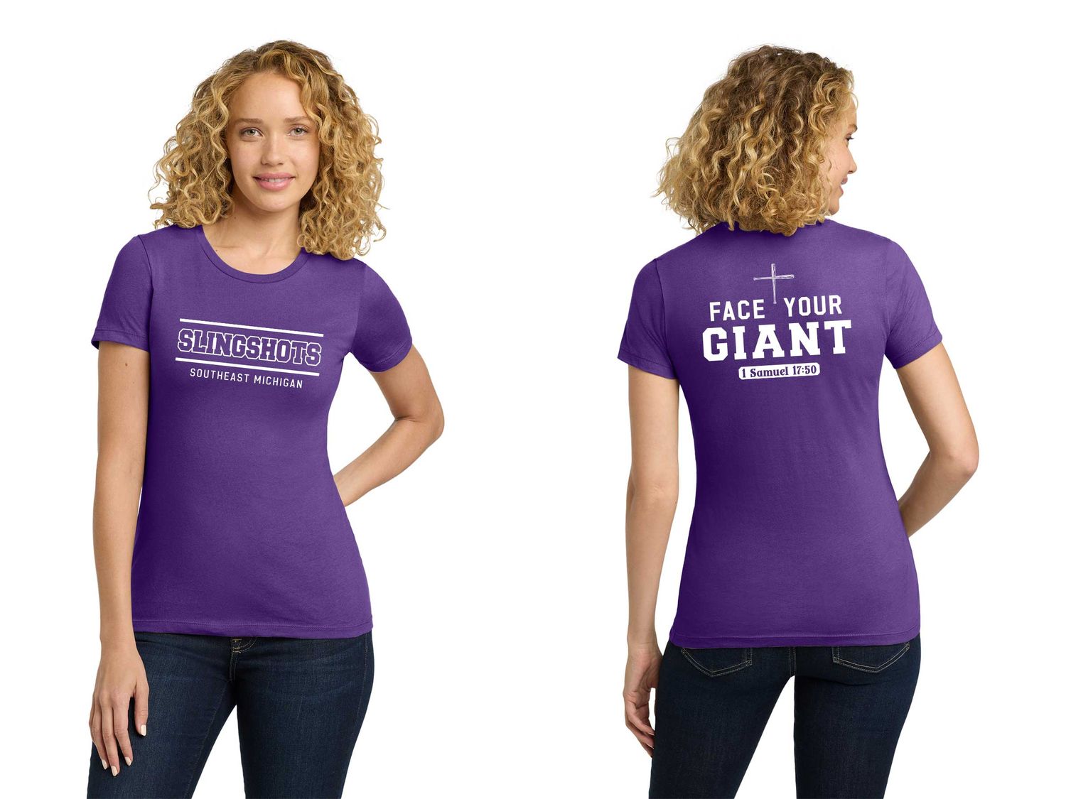 TEXT logo- Next Level Ladies Cotton Tee- Black, White, Grey, Purple
