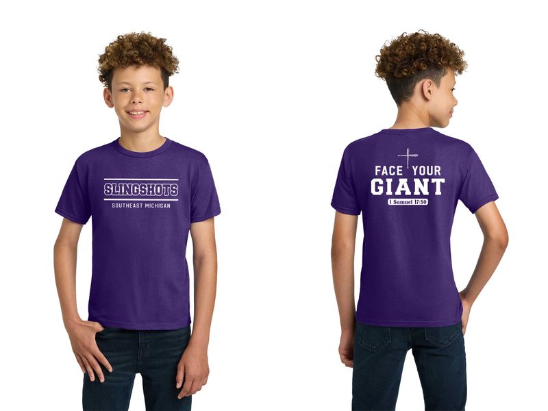 TEXT logo- Gildan Youth Cotton Short Sleeve T-Shirt- Black, White, Sport Grey,  Purple