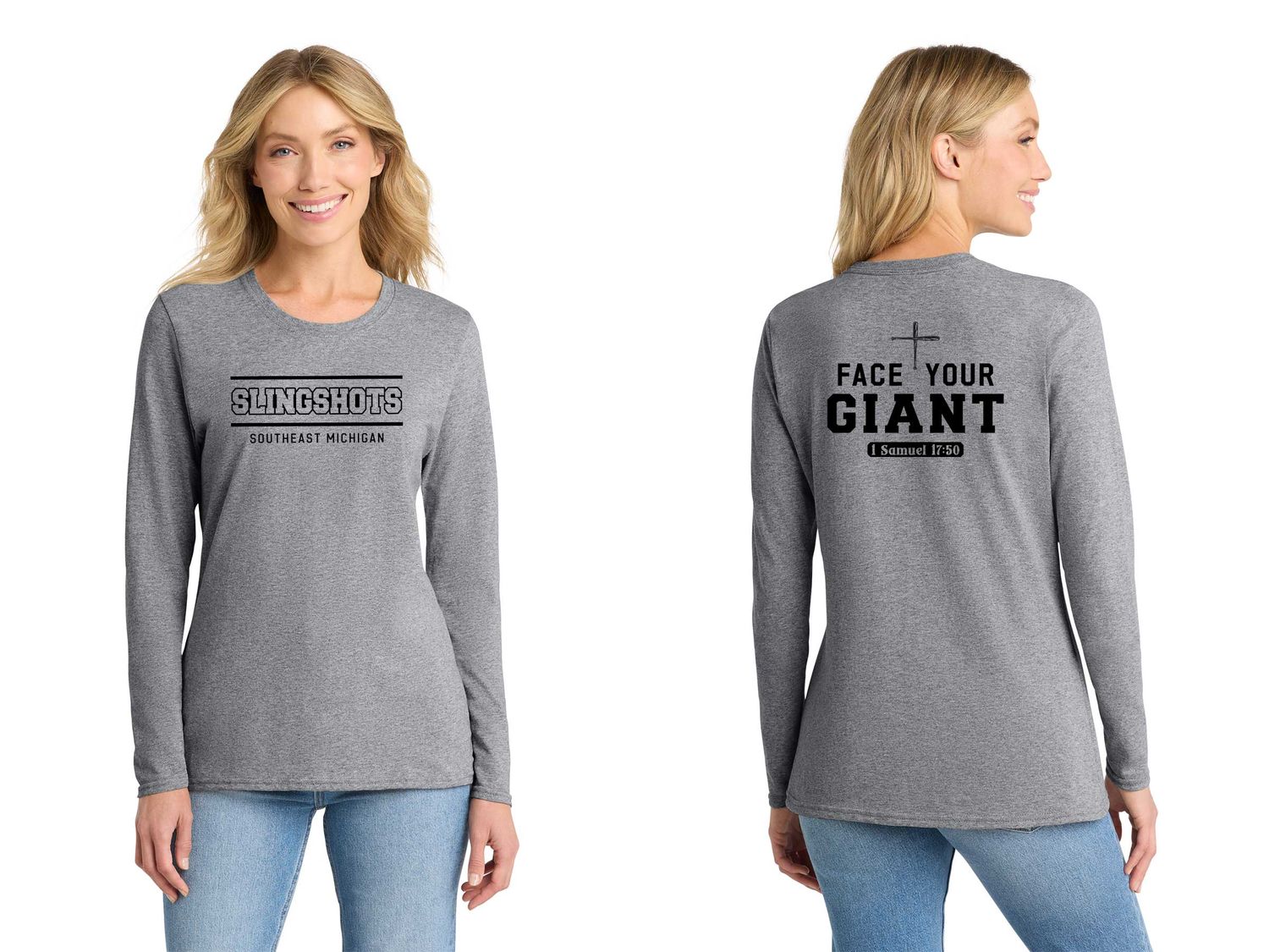 TEXT Logo- Ladies Long Sleeve Core Cotton Tee - Purple, White, Grey, Black TEXT Logo- Ladies Long Sleeve Core Cotton Tee - Purple, White, Grey, Black