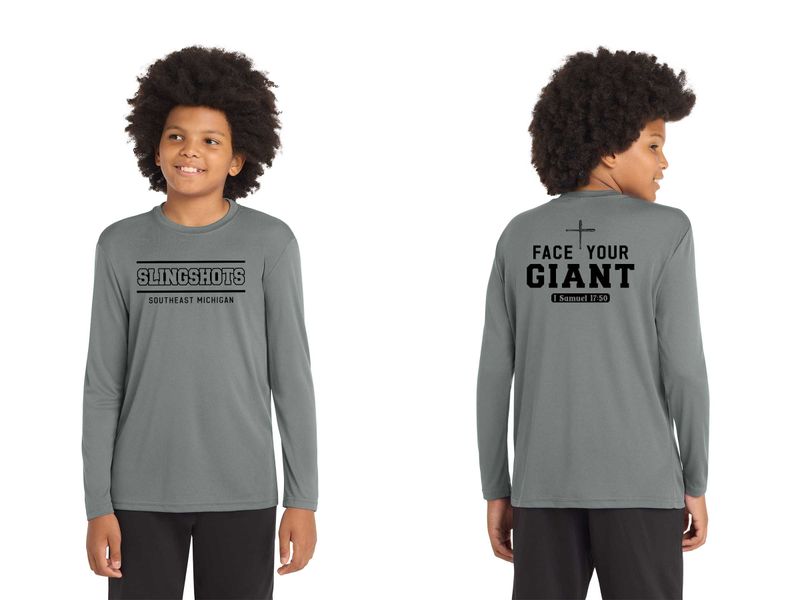 TEXT logo- Youth Long Sleeve Performance Tee- Black, White, Grey Concrete, Purple