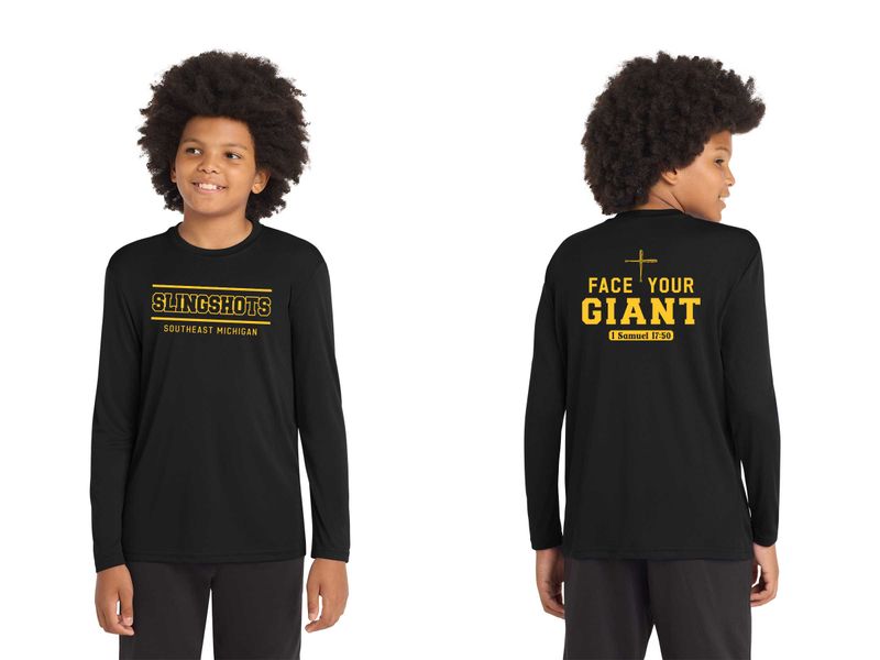 TEXT logo- Youth Long Sleeve Performance Tee- Black, White, Grey Concrete, Purple
