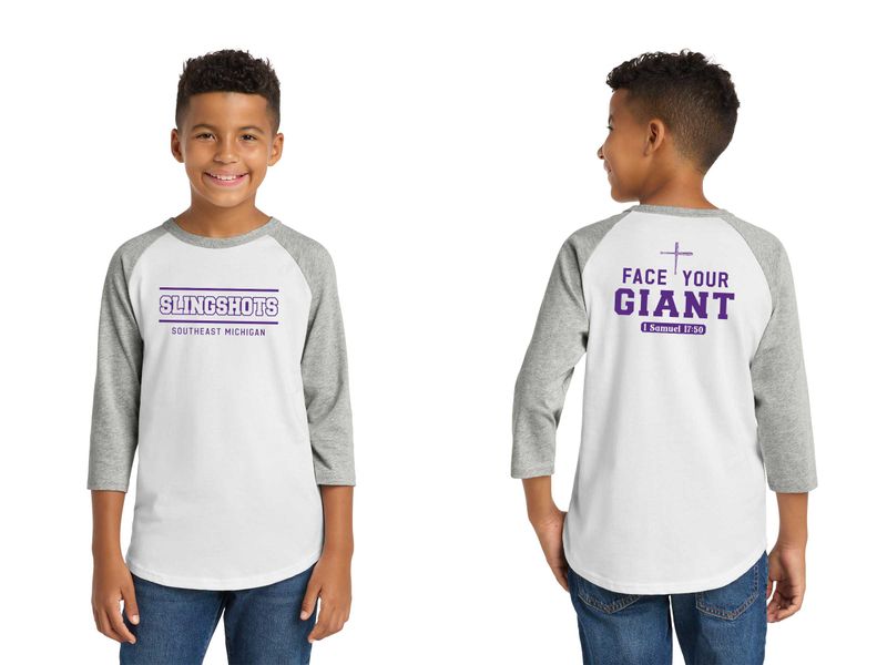 TEXT logo- Youth Baseball Tee-Heather Grey/Black, White/Black, White/Grey, White/Purple