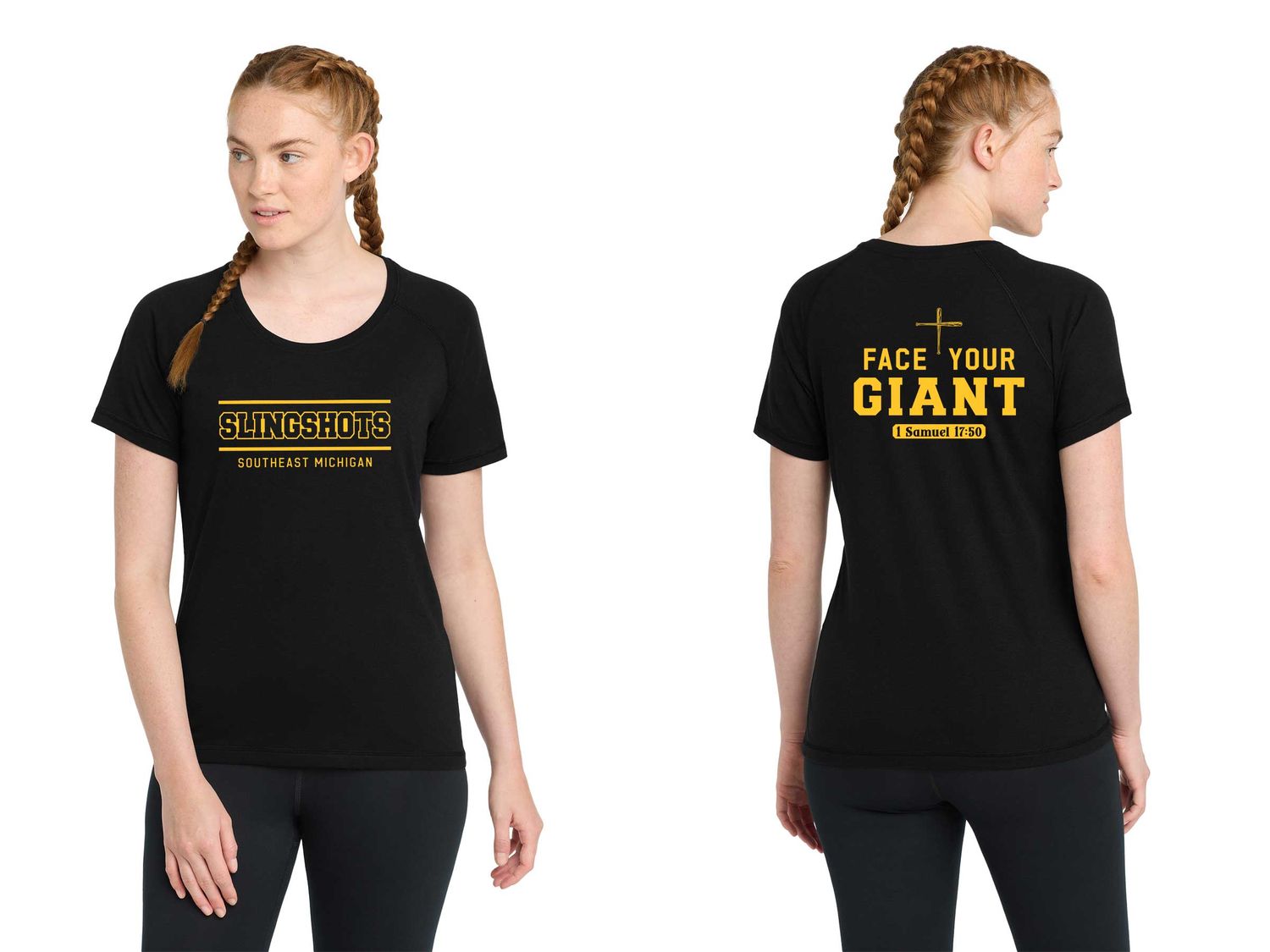 TEXT Logo- Ladies Tri-Blend Wicking Scoop Neck Raglan Tee-Black, Light Grey Heather, White