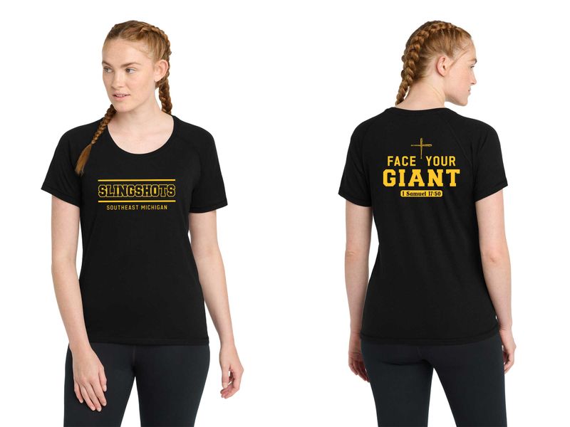 TEXT Logo- Ladies Tri-Blend Wicking Scoop Neck Raglan Tee-Black, Light Grey Heather, White