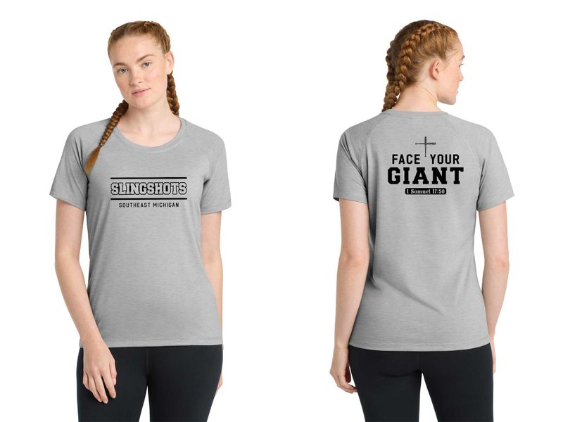 TEXT Logo- Ladies Tri-Blend Wicking Scoop Neck Raglan Tee-Black, Light Grey Heather, White
