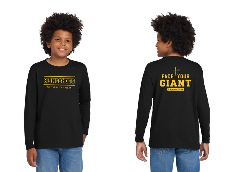 TEXT logo- Youth Cotton Long Sleeve T-Shirt- Black, White, Sport Grey, Purple