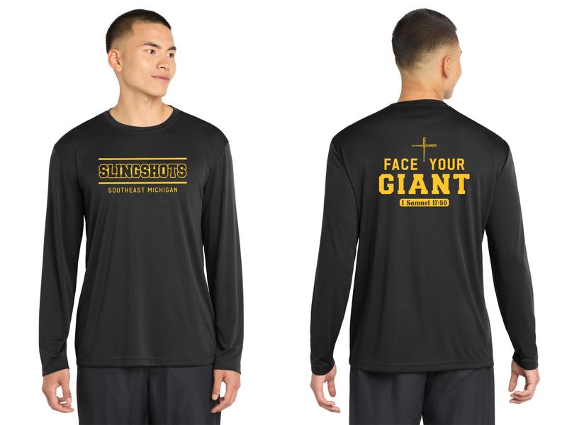 TEXT logo- Adult Long Sleeve Performance Tee- Black, White, Grey Concrete, Purple