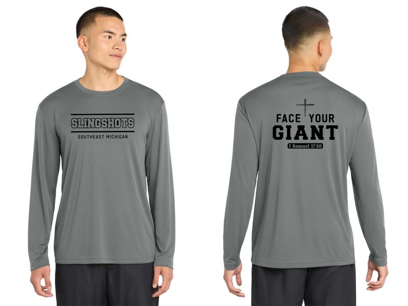 TEXT logo- Adult Long Sleeve Performance Tee- Black, White, Grey Concrete, Purple