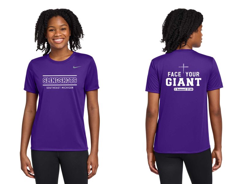 TEXT logo- Ladies Nike Legend Tee- Black, White, Purple, Carbon Heather