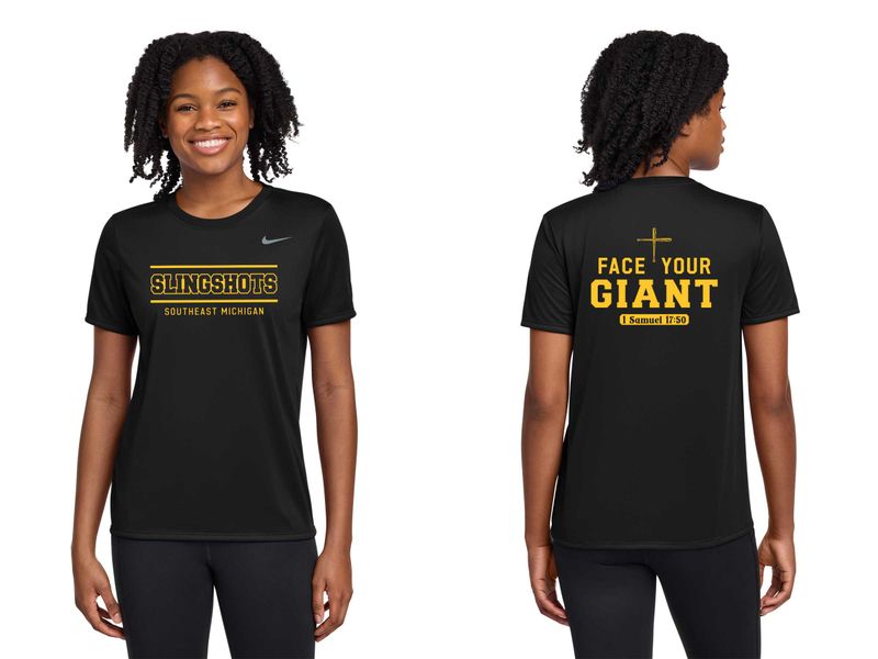 TEXT logo- Ladies Nike Legend Tee- Black, White, Purple, Carbon Heather