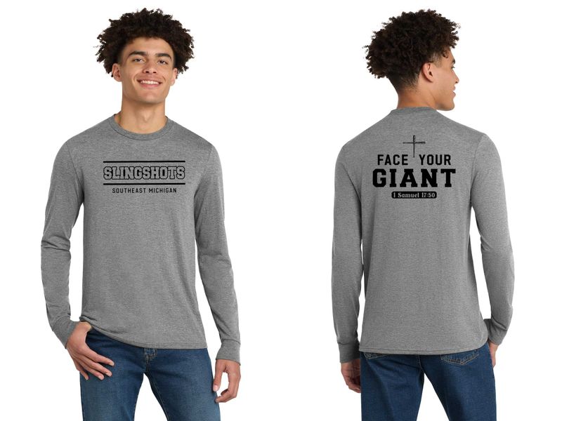 TEXT logo- Unisex District Perfect Tri Long Sleeve Tee - Black, White, Grey