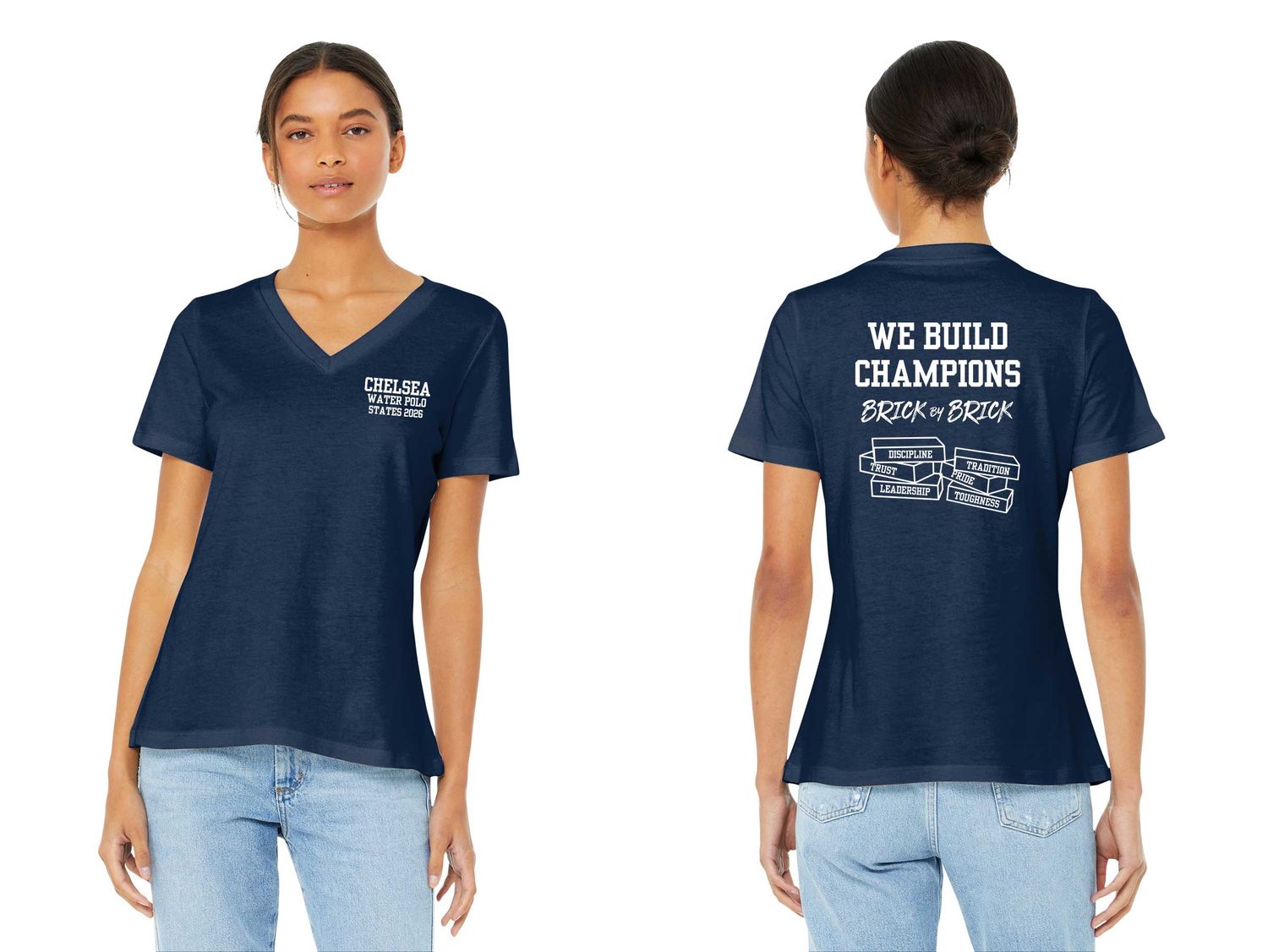 Bella+Canvas Women’s Relaxed Jersey Short Sleeve V-Neck Tee- Solid Navy Bella+Canvas Women’s Relaxed Jersey Short Sleeve V-Neck Tee- Solid Navy