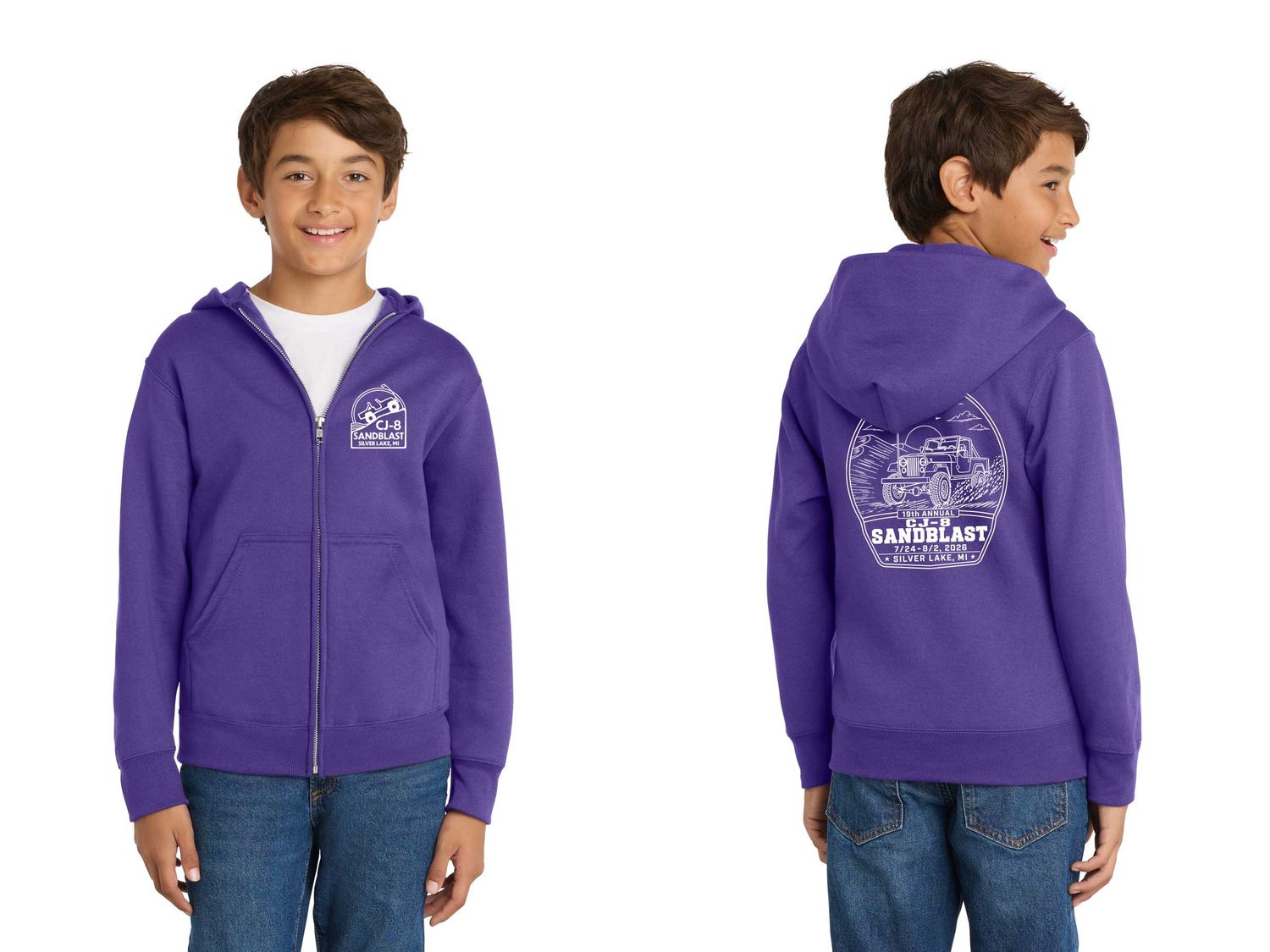 Youth Fleece Full-Zip Hooded Sweatshirt- Purple Youth Fleece Full-Zip Hooded Sweatshirt- Purple