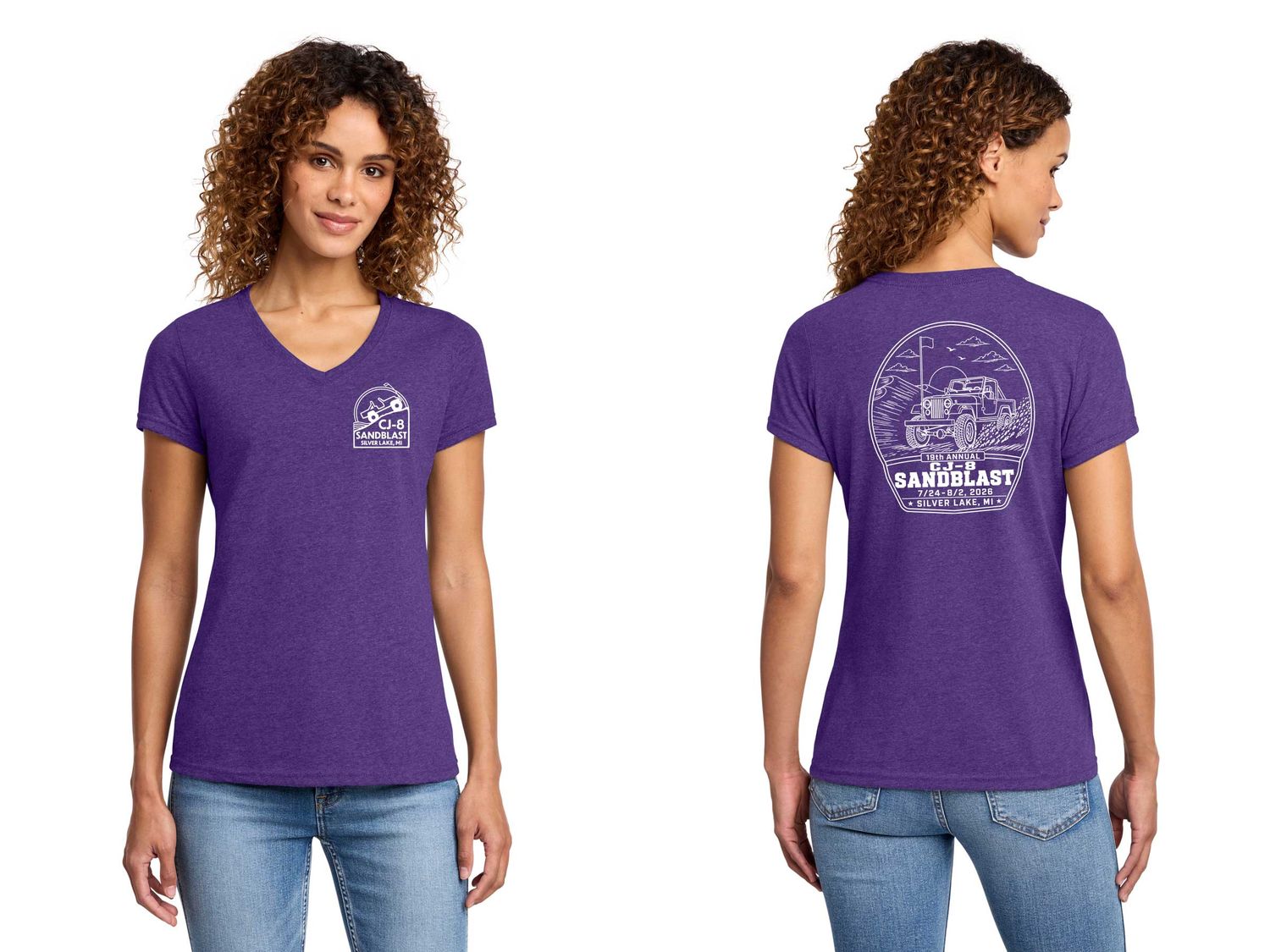 Ladies V-Neck Tee-Purple