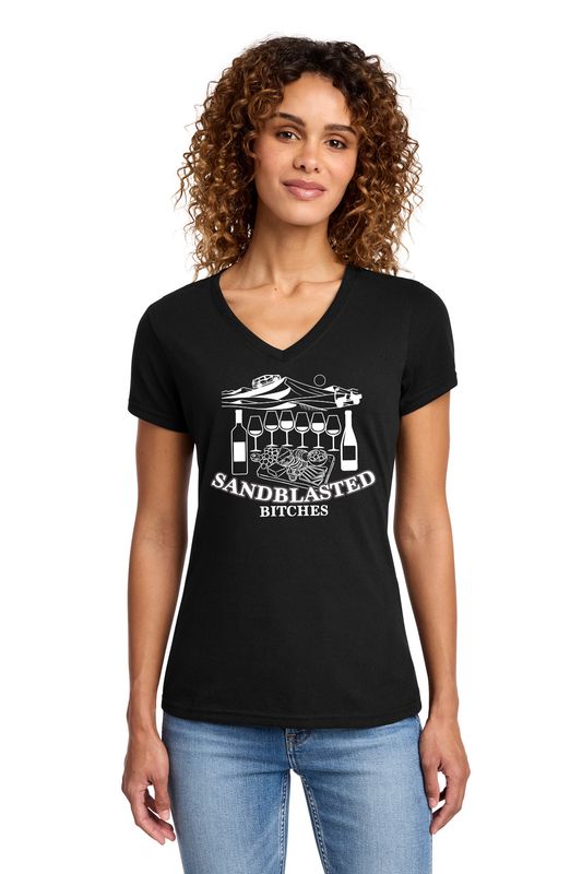 Sandblasted Bitches: Ladies V-Neck Tee-Black