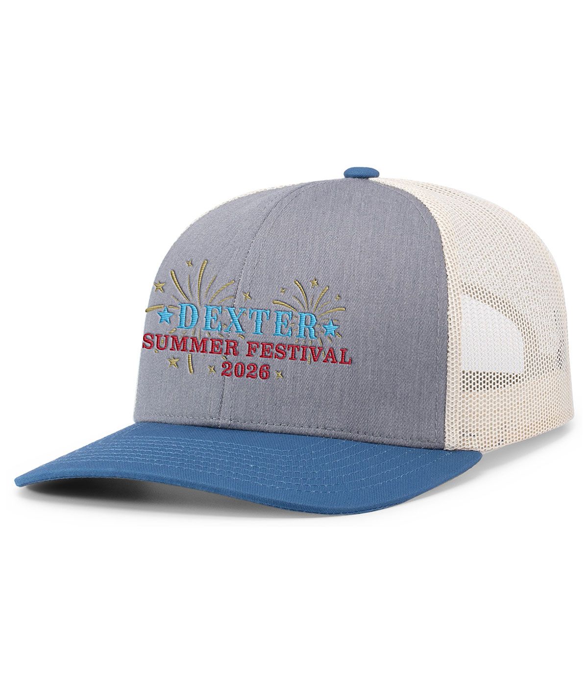 Trucker Snapback Cap- Heather Grey/Beige/Ocean Blue, Royal/White, Ocean Blue/Beige
