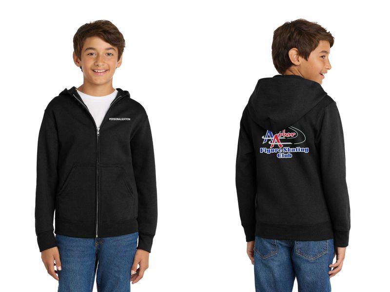 Youth Fleece Full-Zip Hooded Sweatshirt- Dark Green, Jet Black, Purple, Royal, Athletic Heather, Neon Pink