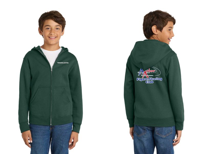 Youth Fleece Full-Zip Hooded Sweatshirt- Dark Green, Jet Black, Purple, Royal, Athletic Heather, Neon Pink