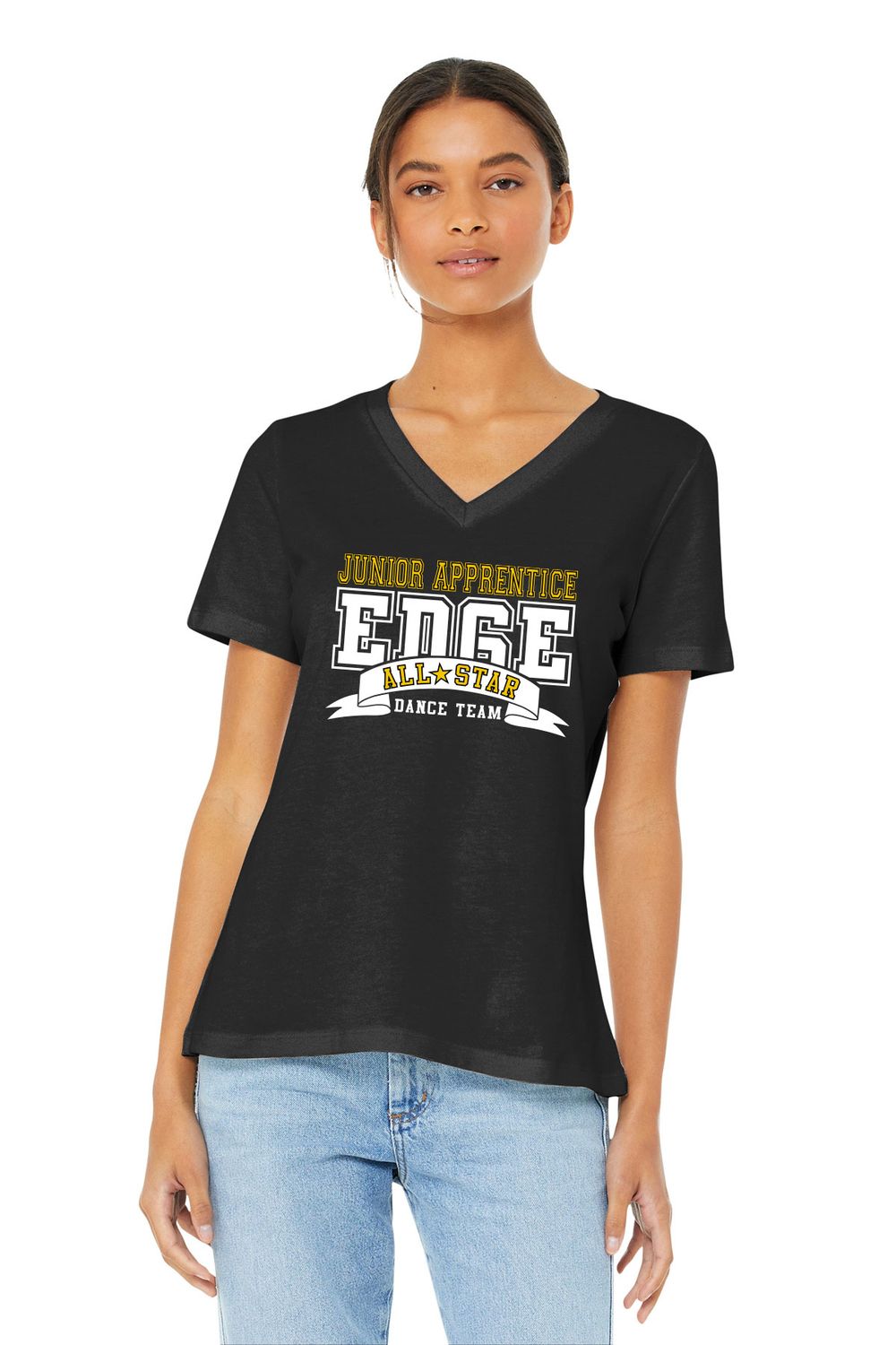 JUNIOR APPRENTICE Women’s Relaxed Jersey Short Sleeve V-Neck Tee-Solid Black JUNIOR APPRENTICE Women’s Relaxed Jersey Short Sleeve V-Neck Tee-Solid Black
