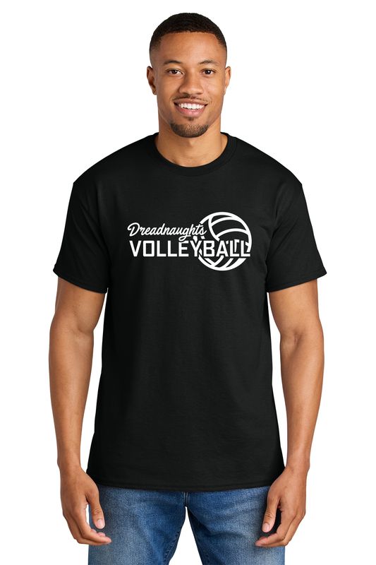 Soft Cotton Short Sleeve Tee *Script Dreadnaught Volleyball* - Black, Sport Grey