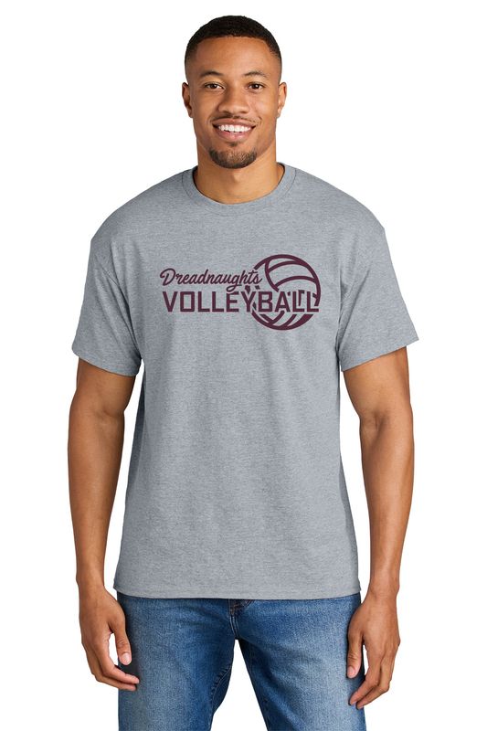 Soft Cotton Short Sleeve Tee *Script Dreadnaught Volleyball* - Black, Sport Grey