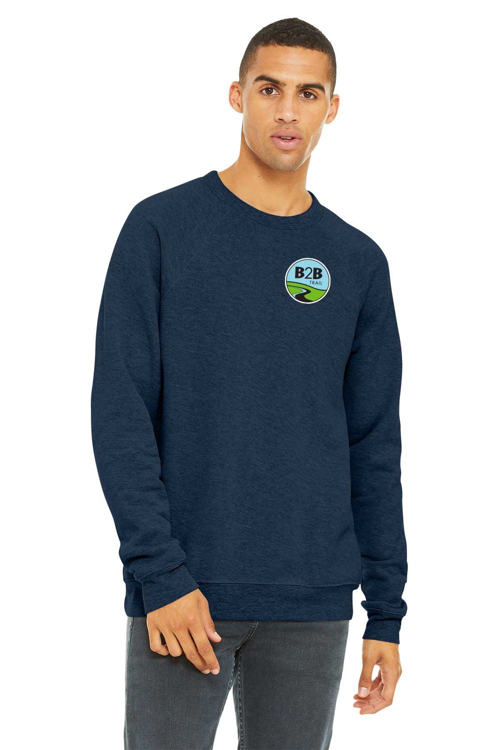 B2B TRAIL logo: Unisex Bella and Canvas Sponge Fleece Crewneck Sweatshirt - Heather Navy, Heather Olive, Heather Dust B2B TRAIL logo: Unisex Bella and Canvas Sponge Fleece Crewneck Sweatshirt - Heather Navy, Heather Olive, Heather Dust