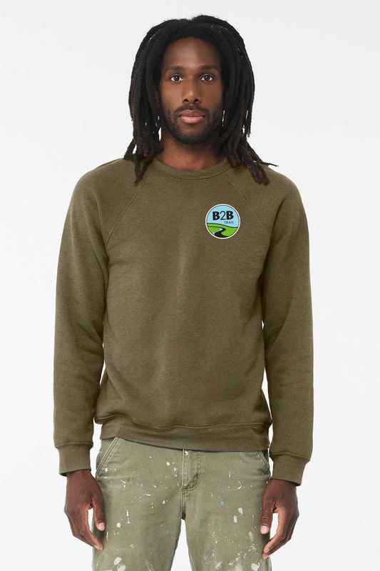 B2B TRAIL logo: Unisex Bella and Canvas Sponge Fleece Crewneck Sweatshirt - Heather Navy, Heather Olive, Heather Dust