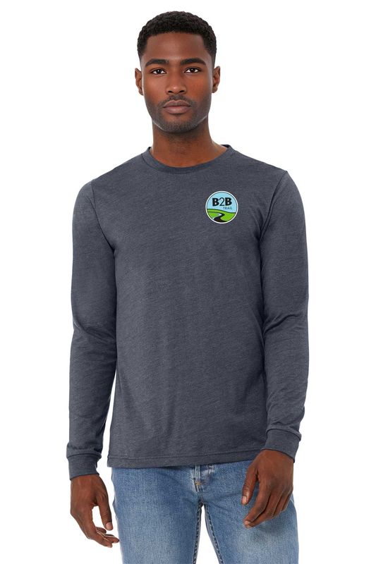 B2B TRAIL logo: BELLA+CANVAS Unisex Jersey Long Sleeve Tee: Heather Navy, Heather Columbia Blue, Heather Brown B2B TRAIL logo: BELLA+CANVAS Unisex Jersey Long Sleeve Tee: Heather Navy, Heather Columbia Blue, Heather Brown