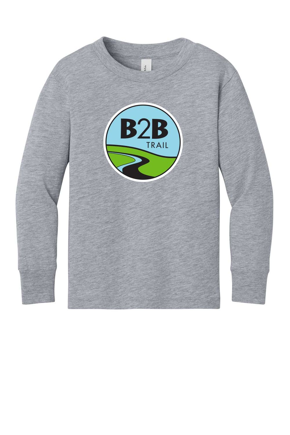 B2B TRAIL logo: BELLA+CANVAS® Toddler Jersey Long Sleeve Tee- Athletic Heather, Black B2B TRAIL logo: BELLA+CANVAS® Toddler Jersey Long Sleeve Tee- Athletic Heather, Black