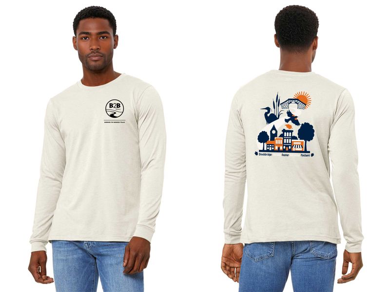 B2B 5 CITIES logo: BELLA+CANVAS Unisex Jersey Long Sleeve Tee: Athletic Heather, Heather Natural