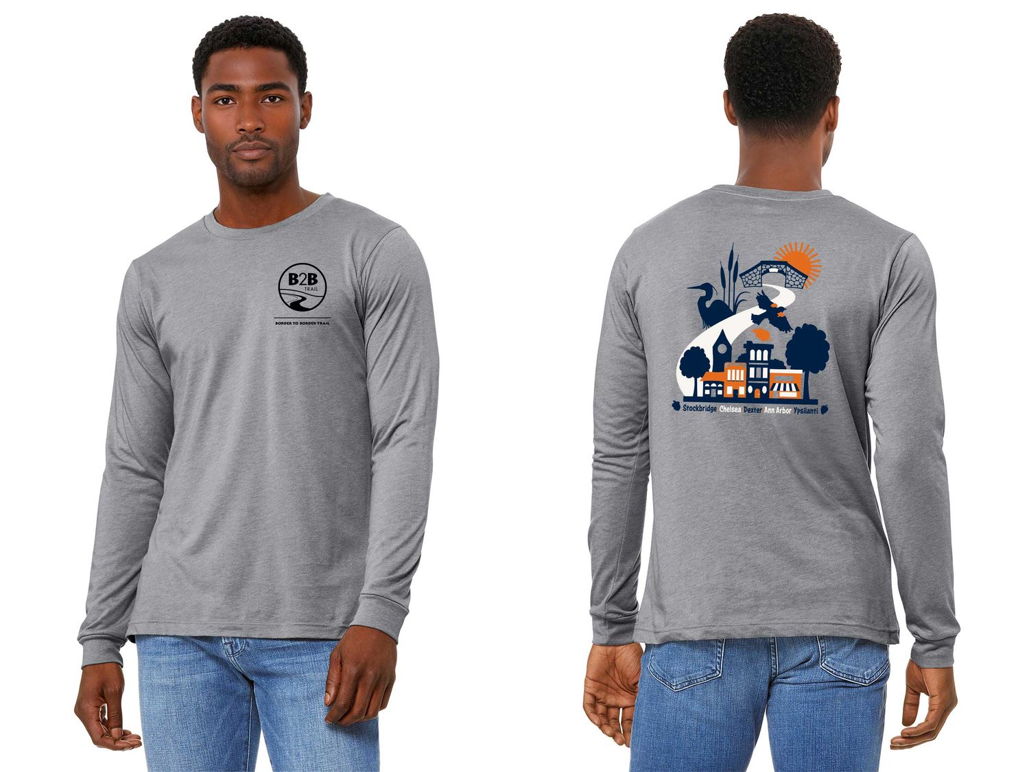 B2B 5 CITIES logo: BELLA+CANVAS Unisex Jersey Long Sleeve Tee: Athletic Heather, Heather Natural B2B 5 CITIES logo: BELLA+CANVAS Unisex Jersey Long Sleeve Tee: Athletic Heather, Heather Natural