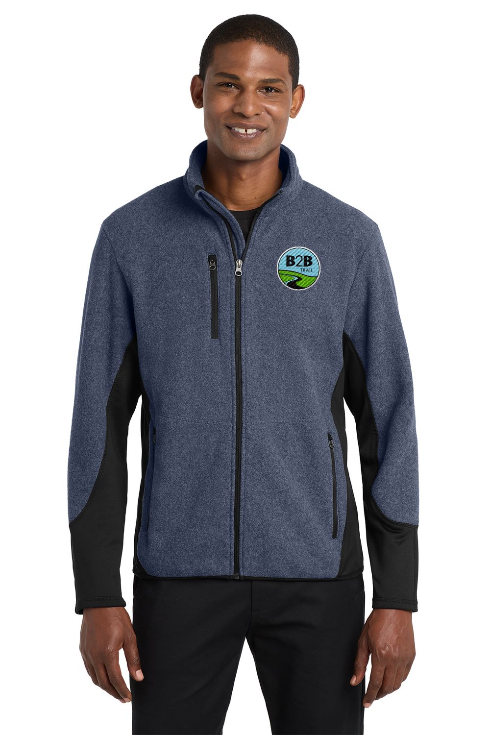 B2B TRAIL logo: Port Authority R-Tek Pro Fleece Full-Zip Jacket - Navy Heather/Black B2B TRAIL logo: Port Authority R-Tek Pro Fleece Full-Zip Jacket - Navy Heather/Black