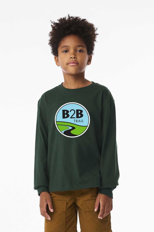 B2B TRAIL logo: BELLA+CANVAS Youth Heavyweight Long Sleeve Tee - Athletic Heather, Forest, Toast