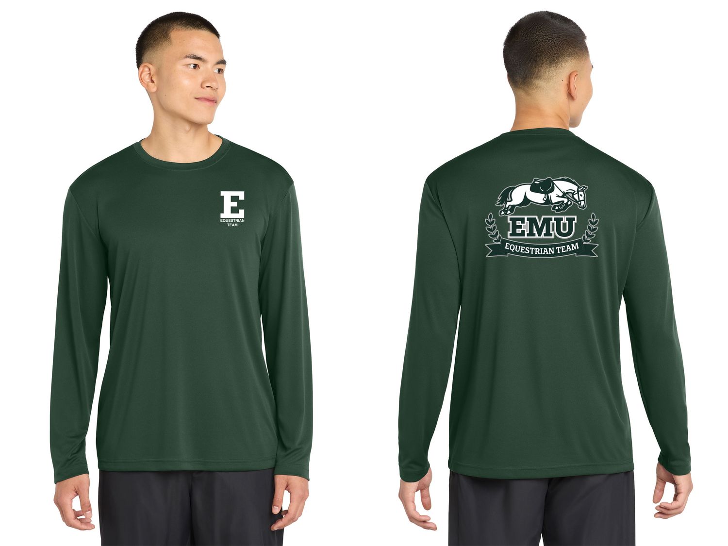 Adult Long Sleeve Performance T-Shirt - Forest Green, Silver, White Adult Long Sleeve Performance T-Shirt - Forest Green, Silver, White