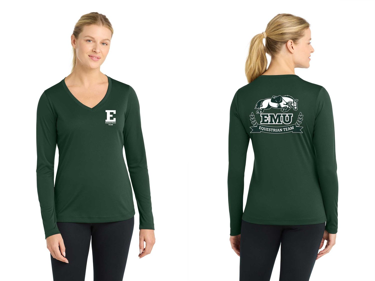 Ladies Long Sleeve Performance Shirt - Forest Green, Silver, White