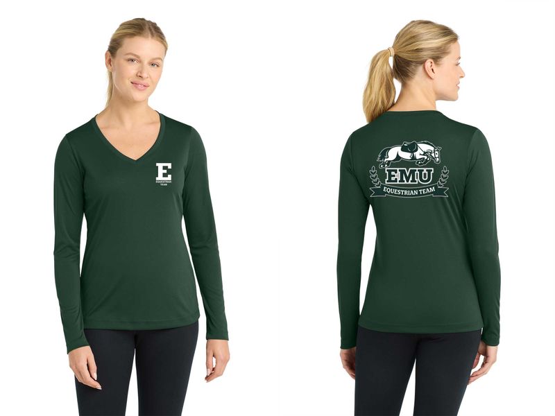 Ladies Long Sleeve Performance Shirt - Forest Green, Silver, White