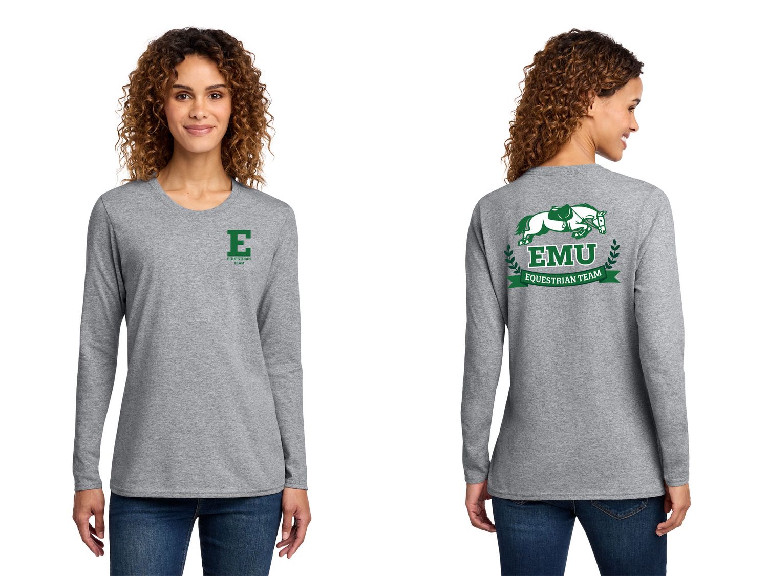 Ladies Long Sleeve Core Cotton Tee - Athletic Heather, White