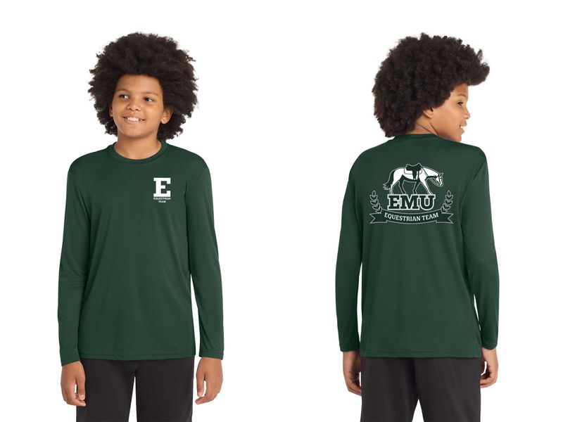 Youth Long Sleeve Performance Tee - Forest Green, Silver, White
