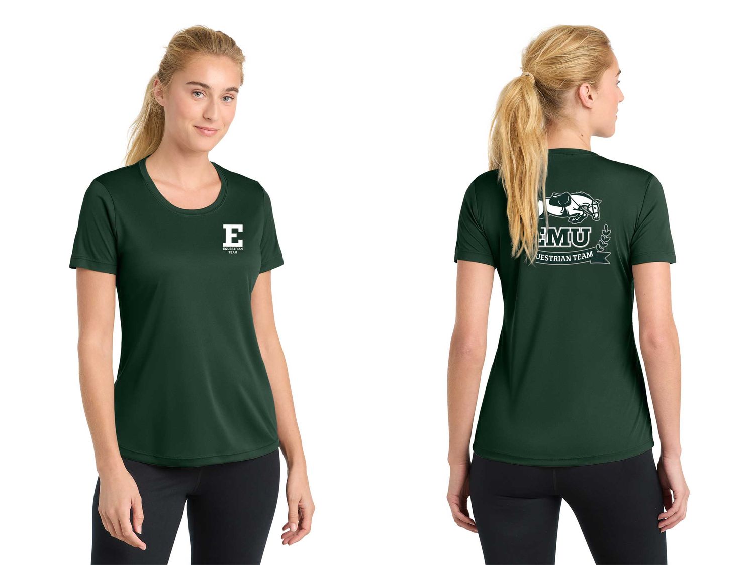 Ladies Short Sleeve Performance Tee - Forest Green, Silver, White