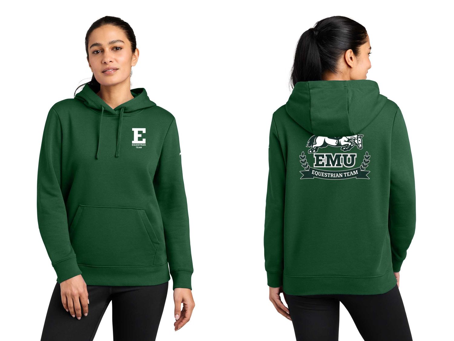 Nike Women's Cotton Fleece Hooded Sweatshirt - Gorge Green, Dark Grey Heather, White