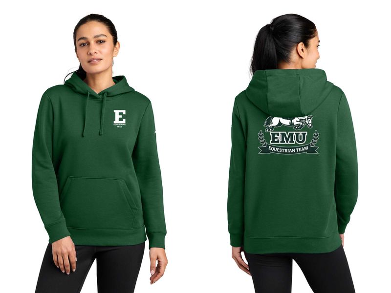 Nike Women's Cotton Fleece Hooded Sweatshirt - Gorge Green, Dark Grey Heather, White
