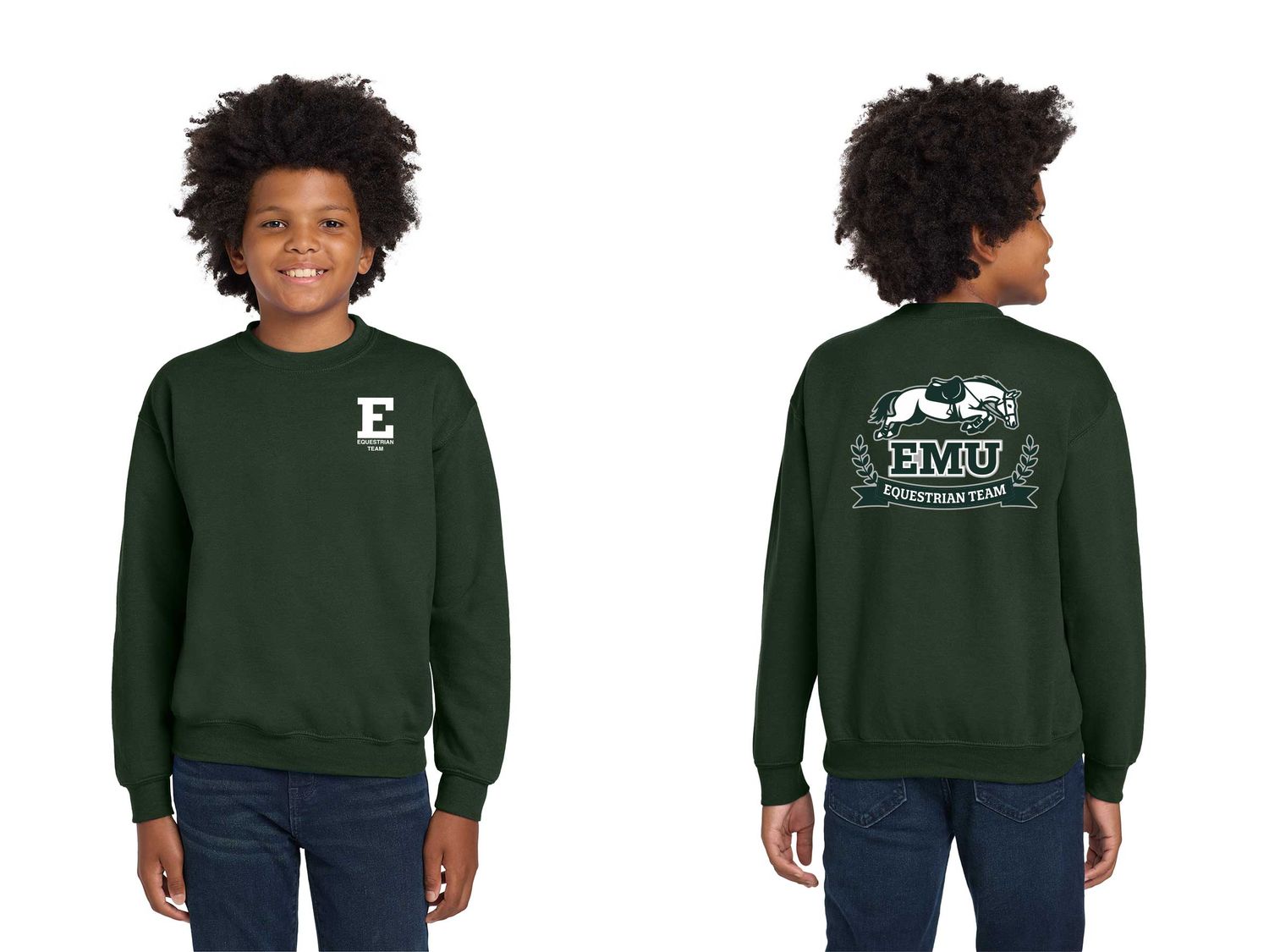 Youth Cotton Crewneck Sweatshirt - Forest Green, Sport Grey, White Youth Cotton Crewneck Sweatshirt - Forest Green, Sport Grey, White